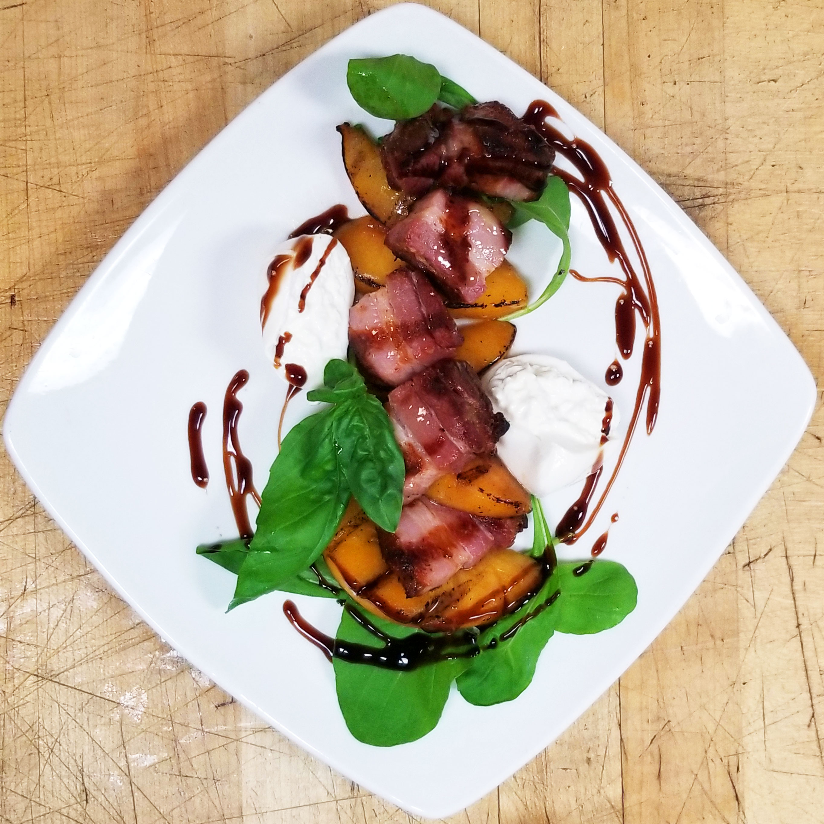 Grilled Peaches & Pork Belly Caprese